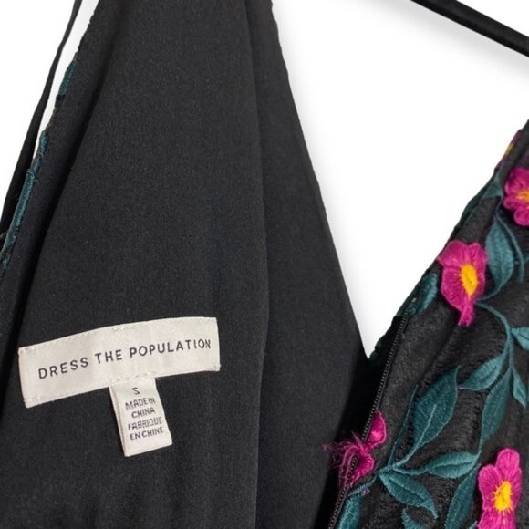 Dress the Population Sunny Floral Maxi Dress black pink teal flowers appliqué S - Picture 12 of 13
